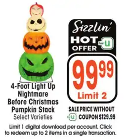 Jewel-Osco 4-Foot Light Up Nightmare Before Christmas Pumpkin Stack offer