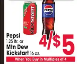 Jewel-Osco Pepsi 1.25 ltr. or Mtn Dew Kickstart 16 oz offer