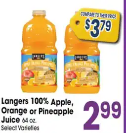 Jewel-Osco Langers 100% Apple, Orange or Pineapple Juice offer