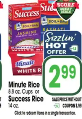 Jewel-Osco Minute Rice 8.8 oz. Cups or Success Rice 14 oz offer