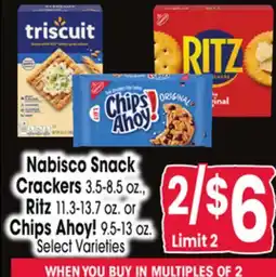Jewel-Osco Nabisco Snack Crackers 3.5-8.5 oz., Ritz 11.3-13.7 oz. or Chips Ahoy! 9.5-13 oz offer