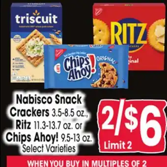 Jewel-Osco Nabisco Snack Crackers 3.5-8.5 oz., Ritz 11.3-13.7 oz. or Chips Ahoy! 9.5-13 oz offer