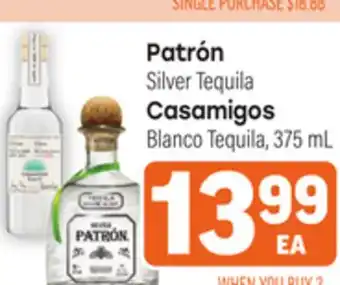Tony’s Fresh Market Patrón Silver Tequila Casamigos Blanco Tequila, 375mL offer