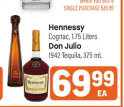 Tony’s Fresh Market Hennessy Cognac, 1.75 Liters, Don Julio 1942 Tequila, 375mL offer