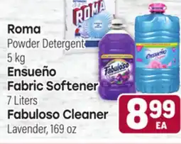 Tony’s Fresh Market Roma Powder Detergent 5 kg Ensueno Fabric Softener 7 Liters Fabuloso Cleaner Lavender, 169 oz offer