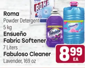 Tony’s Fresh Market Roma Powder Detergent 5 kg Ensueno Fabric Softener 7 Liters Fabuloso Cleaner Lavender, 169 oz offer
