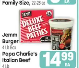 Tony’s Fresh Market Jemm Burger 4 Lb Box Papa Charlie's Italian Beef Italian Beef 4 L offer