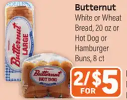 Tony’s Fresh Market Butternut White or Wheat Bread, 20 oz or Hot Dog or Hamburger Buns, 8 ct offer