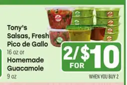 Tony’s Fresh Market Tony's Salsas, Fresh Pico de Gallo 16 oz or Homemade Guacamole 9 oz offer