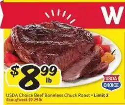 Winn Dixie USDA Choice Beef Boneless Chuck Roast offer