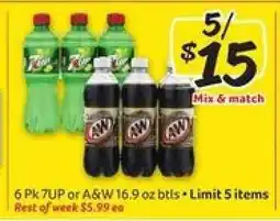 Winn Dixie 6 Pk 7UP or A&W 16.9 oz bottles offer