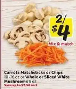 Winn Dixie Carrots Matchsticks or Chips / Whole or Sliced White Mushrooms offer