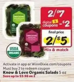 Winn Dixie Know & Love Organic Salads offer