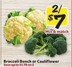 Winn Dixie Broccoli Bunch or Cauliflower offer