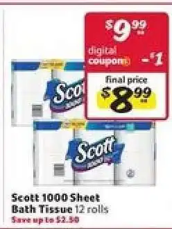 Winn Dixie Scott 1000 Sheet Bath Tissue offer