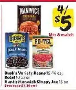 Winn Dixie Bush's Variety Beans, Rotel, Hunt's Manwich Sloppy Joe offer