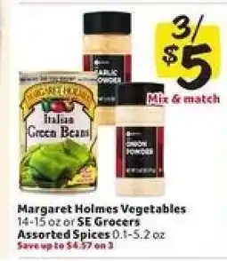 Winn Dixie Margaret Holmes Vegetables or SE Grocers Assorted Spices offer