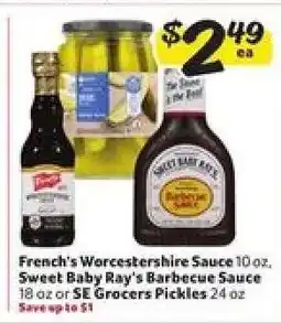 Winn Dixie French's Worcestershire Sauce, Sweet Baby Ray's Barbecue Sauce, SE Grocers Pickles offer