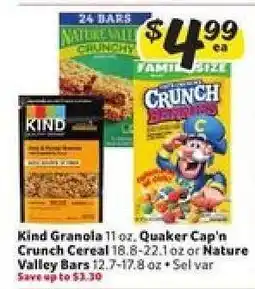 Winn Dixie Kind Granola, Quaker Cap'n Crunch Cereal, Nature Valley Bars offer