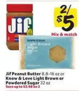 Winn Dixie Jif Peanut Butter or Know & Love Light Brown or Powdered Sugar offer