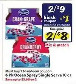 Winn Dixie 6 Pk Ocean Spray Single Serve offer