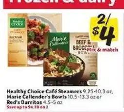 Winn Dixie Healthy Choice Café Steamers, Marie Callender's Bowls, Red's Burrito offer