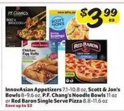 Winn Dixie InnovAsian Appetizers, Scott & Jon's Bowls, P.F. Chang's Noodle Bowls, Red Baron Single Serve Pizza offer