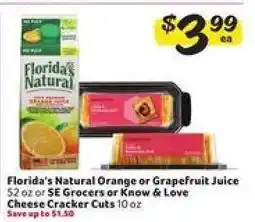 Winn Dixie Florida's Natural Orange or Grapefruit Juice or SE Grocers or Know & Love Cheese Cracker Cuts offer