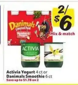Winn Dixie Activia Yogurt or Danimals Smoothie offer