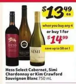 Winn Dixie Hess Select Cabernet, Simi Chardonnay or Kim Crawford Sauvignon Blanc offer