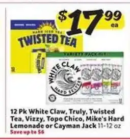 Winn Dixie 12 Pk White Claw, Truly, Twisted Tea, Vizzy, Topo Chico, Mike's Hard Lemonade or Cayman Jack offer