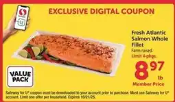 Safeway Fresh Atlantic Salmon Whole Fillet offer