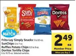 Safeway Frito-Lay Simply Snacks, SunChips, Ruffles Potato Chips, Doritos Tortilla Chips offer