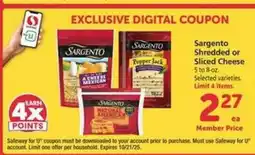 Safeway Sargento Shredded or Sliced Cheese offer