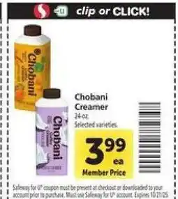 Safeway Chobani Creamer offer