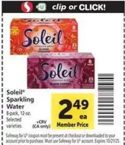Safeway Soleil Sparkling Water offer