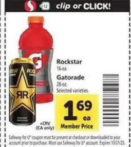Safeway Rockstar/Gatorade offer