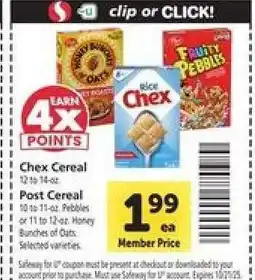 Safeway Chex Cereal / Post Cereal offer
