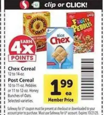 Safeway Chex Cereal / Post Cereal offer