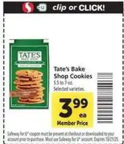 Safeway Tate's Bake Shop Cookies offer