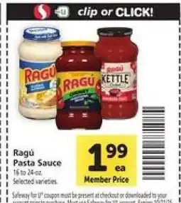 Safeway Ragú Pasta Sauce offer