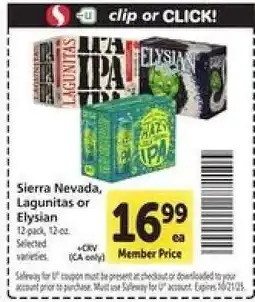 Safeway Sierra Nevada, Lagunitas or Elysian offer
