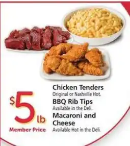Safeway Chicken Tenders, BBQ Rib Tips, Macaroni and Cheese offer