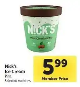Safeway Nick's Ice Cream offer