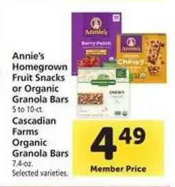 Safeway Annie's Homegrown Fruit Snacks or Organic Granola Bars offer