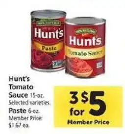 Safeway Hunt's Tomato Sauce offer