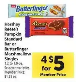 Safeway Hershey Reese's Pumpkin Standard Bar or Butterfinger Marshmallow Singles offer