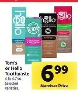 Safeway Tom's or Hello Toothpaste offer
