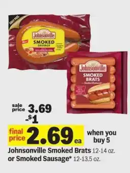 Meijer Johnsonville Smoked Brats or Smoked Sausage offer