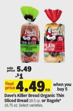 Meijer Dave's Killer Bread Organic Thin Sliced Bread or Bagels offer
